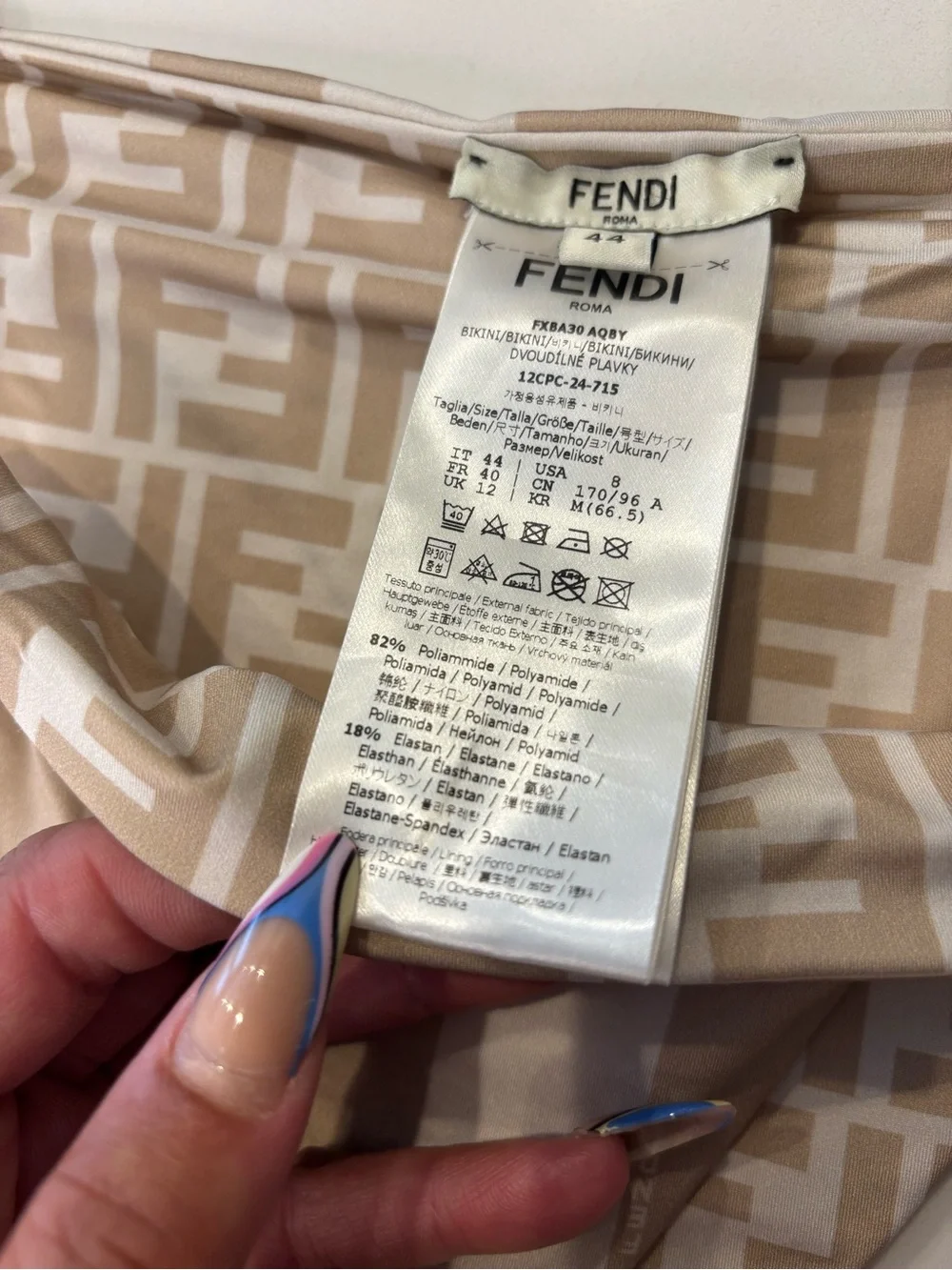 Fendi Beige & Cream REVERSIBLE FF Logo Triangle Bikini Bottom